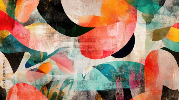 Fototapeta Abstract colorful composition with organic shapes and textures.