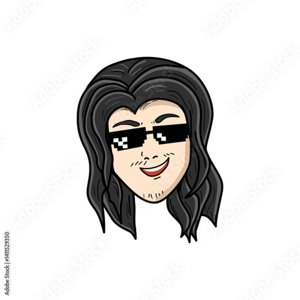 Obraz Long Hair man cartoon vector isolated on white background. Rocker icon. Handsome man.