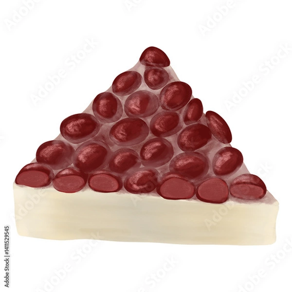 Obraz 6月の夏越の祓の時に食べる暑気払いの和菓子、ういろうの上に小豆がたっぷり載った水無月のイラスト、白