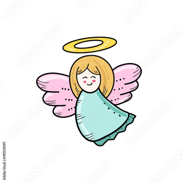 Obraz Angel cartoon vector isolated on white background. Fairy vector. Cute nymph icon.