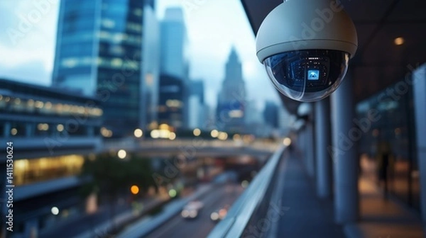 Fototapeta An outdoor surveillance camera. Security technology is a security camera. A video of a safety system with video of the equipment. A camera for monitoring lifestyle the outside.