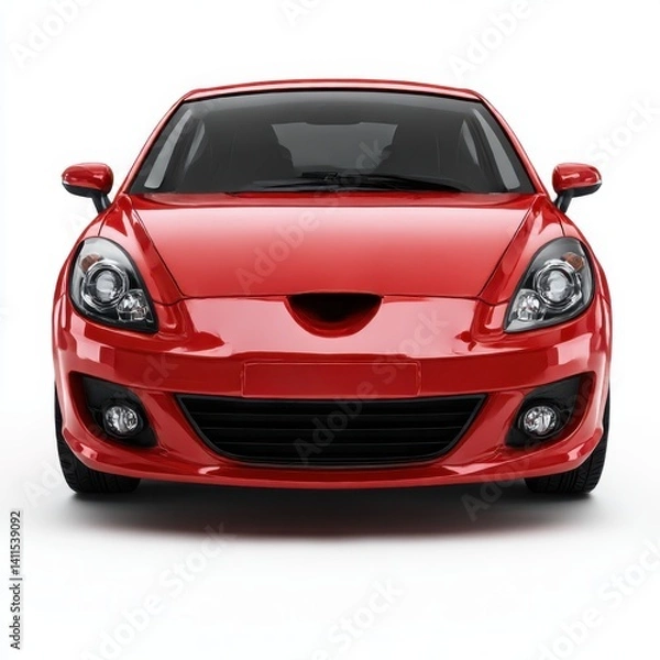 Fototapeta Front view of red car isolated on white background