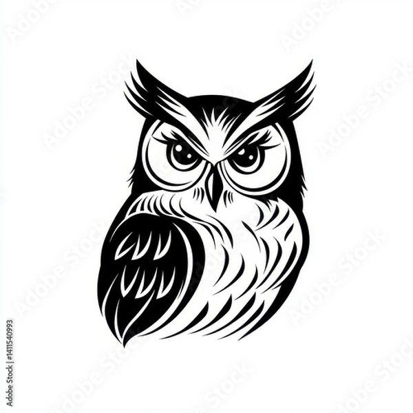 Fototapeta Intricate Black and White Illustration of a Wise Owl with Sharp Features