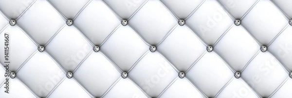 Fototapeta Elegant White Diamond Tufting Pattern - Close-up of luxurious white leather with diamond tufting and silver accents. Perfect for backgrounds or textures