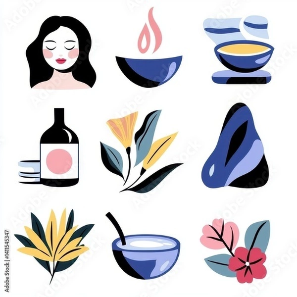 Obraz Modern Spa Icons for Wellness and Relaxation Themes
