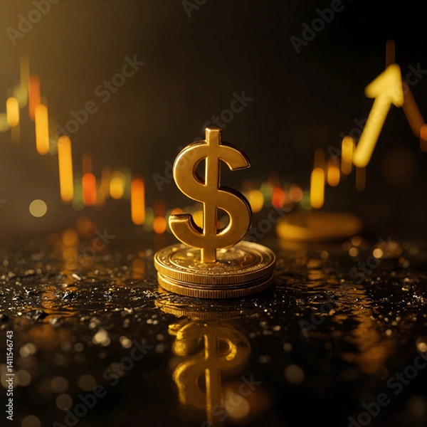 Obraz A gold dollar symbol with a golden