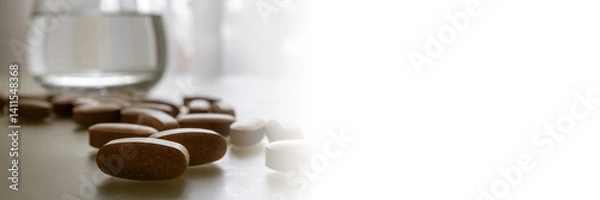 Obraz Pills and glass of water - Lifestyle. Web banner