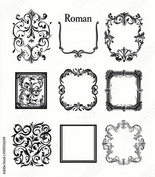 Fototapeta Ornate black and white decorative frames and borders for graphic design use