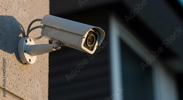 Fototapeta Outdoor security camera mounted on building wall