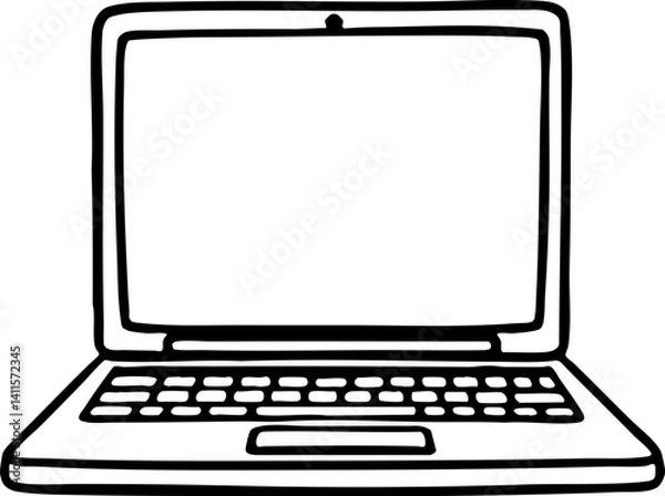 Fototapeta A simple laptop illustration in black and white showcasing a minimalist and modern design, ideal for use in technology and web design projects.