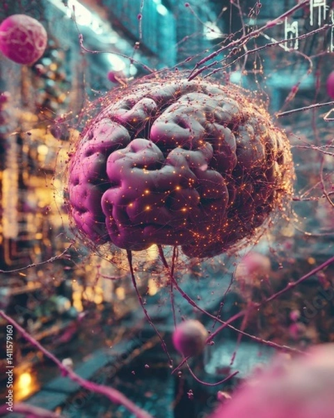 Fototapeta Conceptual image of glowing neural network, symbolizing artificial intelligence connections in future technology.