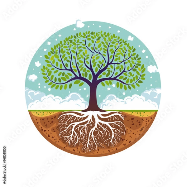Obraz Tree of lIfe with roots vector icon logo design