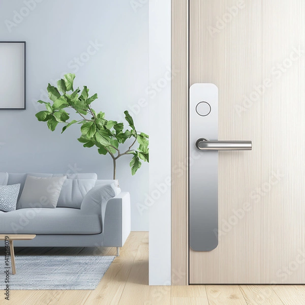 Fototapeta Modern Living Room with Door and Green Plant in Bright Interior