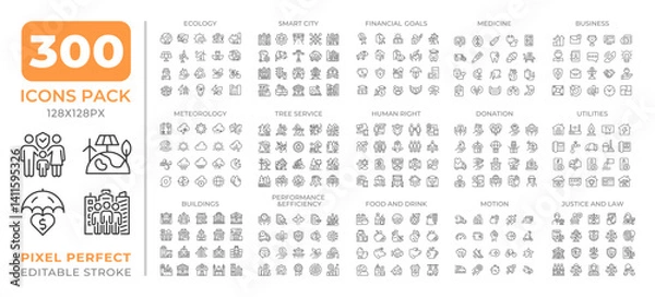 Fototapeta Sustainability line icons set collection. Eco friendly technology integration. Business and lifestyle mega pack of linear pictograms, pixel perfect. Isolated vector illustrations. Editable stroke