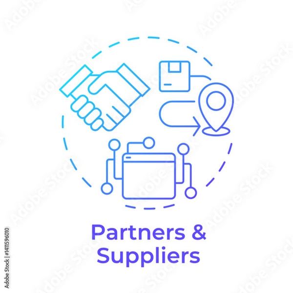 Fototapeta Partners and suppliers blue gradient concept icon. Teamwork, collaboration. Compliance, regulation. Round shape line illustration. Abstract idea. Graphic design. Easy to use in blog post, presentation