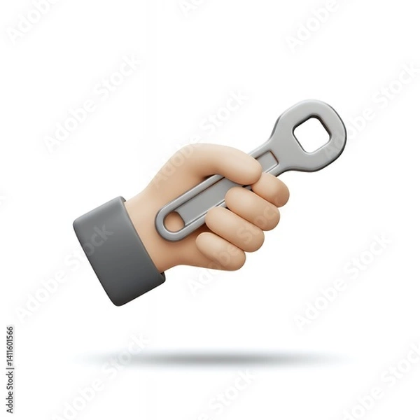 Fototapeta 3D Render of a Hand Holding a Wrench: Repair, Maintenance, and Tools