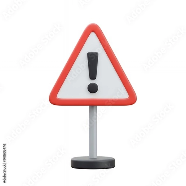 Fototapeta 3D Render of a Red Warning Triangle Sign