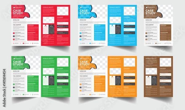 Obraz Case study template | Data Sheet layiut template | Business case study layout with yellow elements | Double side flyer template 