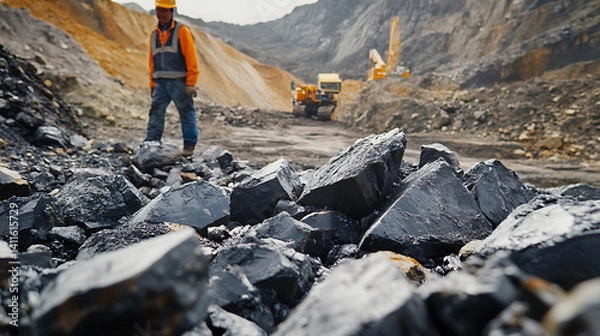 Fototapeta Geologist mapping lithium deposits in a remote mining region with advanced equipment. Featuring exploration efforts