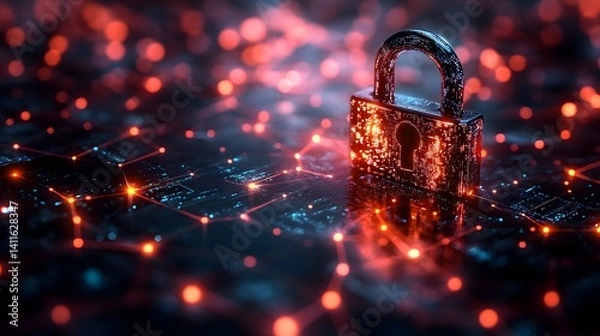 Obraz Mesmerizing display of a metallic padlock representing unparalleled data security in advanced healthcare through a digital network aesthetic