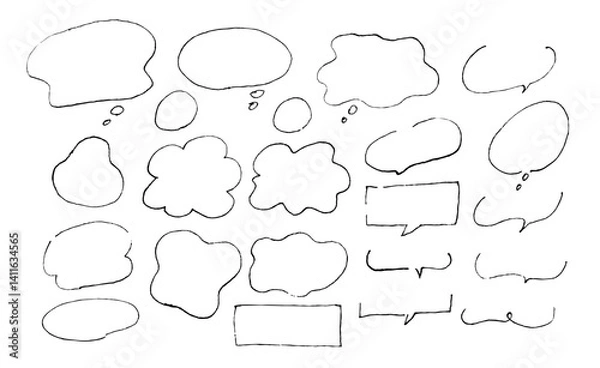 Obraz Ballpoint pen hand-drawn speech balloon, frame set, black