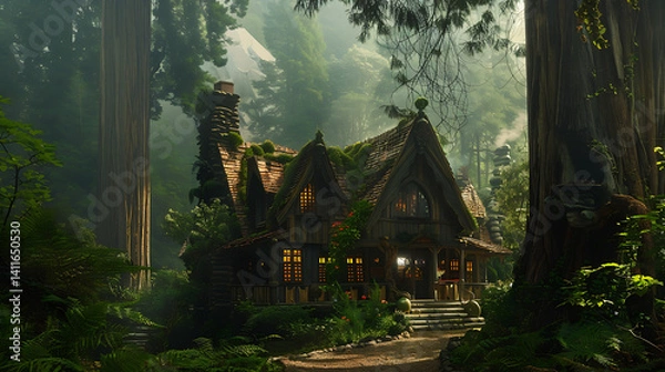 Fototapeta wooden homes that are modern. fresh technology built on artificial intelligence (AI)