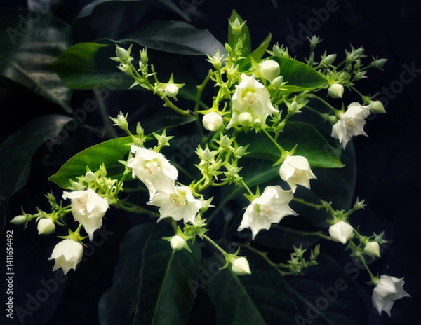 Fototapeta A bouquet of white flowers with both buds and blooms.