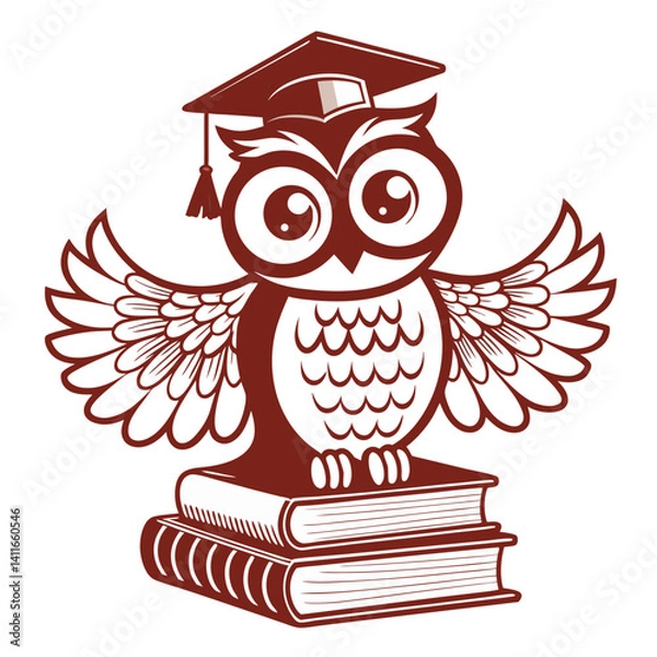 Fototapeta Wise Owl with Graduation Cap Perched on Books Ideal for Educational Themes and Designs