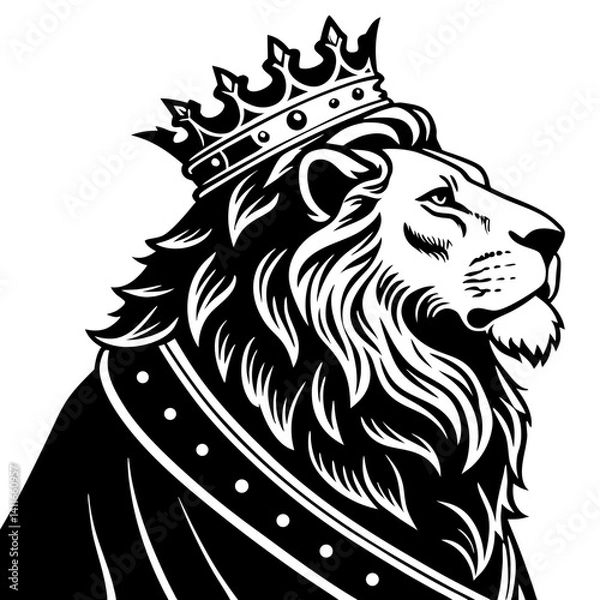 Fototapeta Majestic Lion with Crown and Regal Cape for Tattoo Design and Graphic Art Projects
