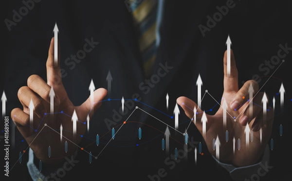 Fototapeta Business Growth Strategy, Financial Planning, Investment Success, Market Trends, Virtual Growth Chart, Economic Analytics, Trading Performance, Corporate Development, Forex Market, Digital Finance.