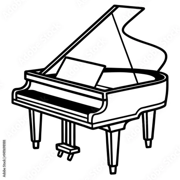 Fototapeta Vector silhouette of a baby grand piano with a sleek, compact design