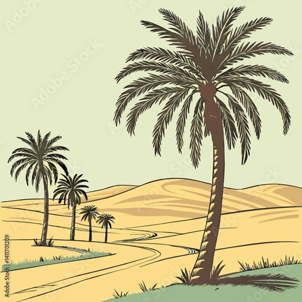 Fototapeta A row of palm tree with western desert
