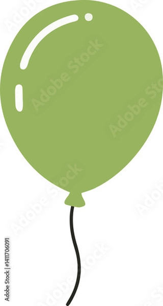 Fototapeta Simple green balloon illustration with a black string, perfect for party themes, birthday designs, kids' graphics, and festive decorations. Fun and minimal flat cartoon style.