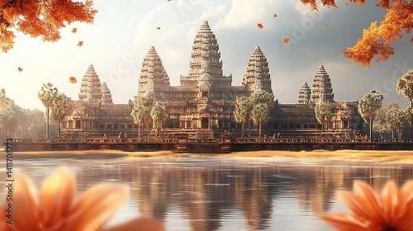 Obraz Angkor Wat logo design crafted in stone high resolution picture
