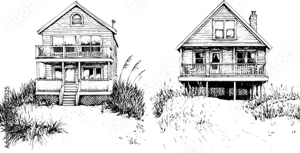 Fototapeta Two Cape Cod style Beach houses designs, Cape Cod style Beach houses vector image
