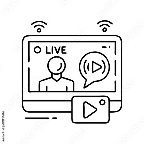 Fototapeta Live Streaming Online Video Broadcast with Wireless Connection and Play Button