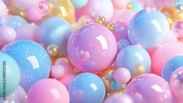 Fototapeta Colorful Pastel Bubbles with Soft Glow in Abstract Background