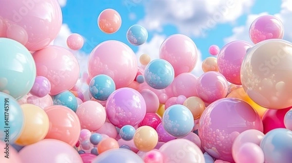 Obraz Colorful Abstract Composition of Floating Bubbles in Blue Sky