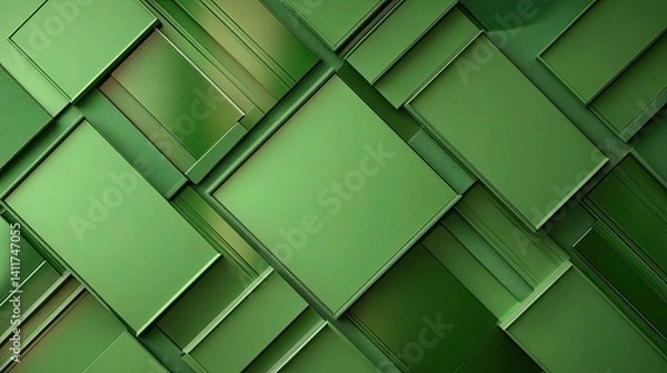 Fototapeta Green Geometric Abstract Background with Layered Textures and Shapes