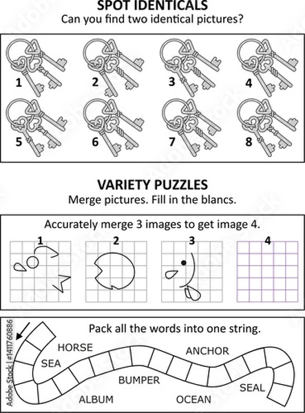 Obraz Activity sheet or puzzle page with 3 activities {p23353)
