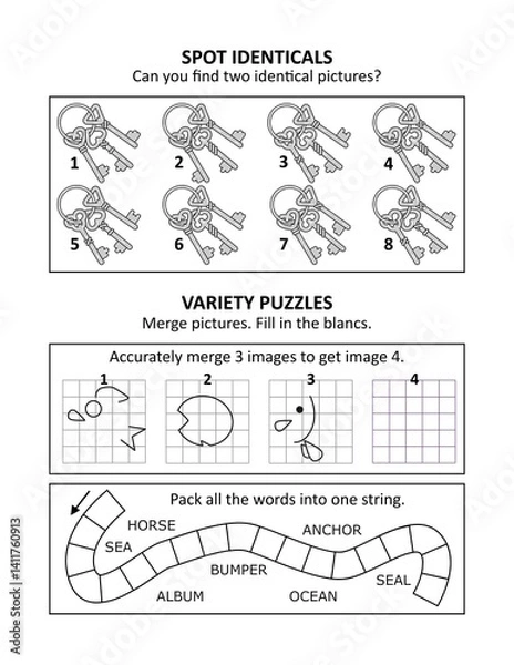 Fototapeta Activity sheet or puzzle page with 3 activities {p23353)
