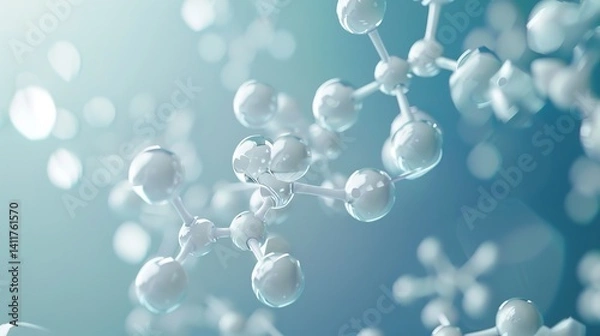 Fototapeta 3D Molecular Structure with Glossy Spheres – Clean Abstract Chemistry Background
