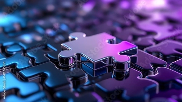 Fototapeta Colorful Puzzle Piece on a Reflective Background in Vibrant Hues