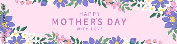 Fototapeta Happy Mother's Day horizontal banner. Spring summer floral design card, poster, label, template. Vector illustration