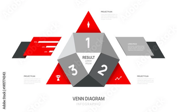 Fototapeta Venn diagram infographic geometric chart template for business start up presentation vector illustration.