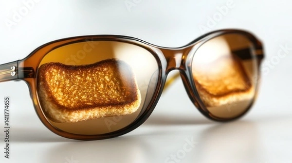 Fototapeta Toast reflected in glasses, light background, close-up view, breakfast concept