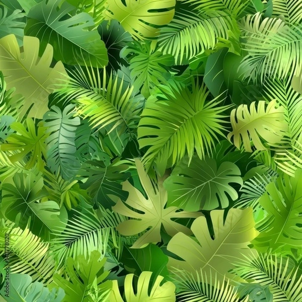 Fototapeta Exploring lush tropical foliage nature scene digital art vibrant greenery aerial view botanic inspiration