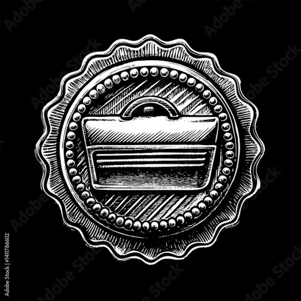 Obraz Vintage Monochrome Briefcase Emblem in Circular Frame with Etched Details