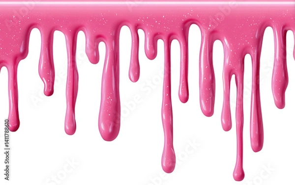 Fototapeta Dripping Pink Liquid, Transparent Background, Glossy Texture, Paintlike, Abstract