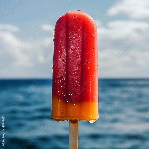Obraz A vibrant red popsicle with no ice cream inside, on the beach in California